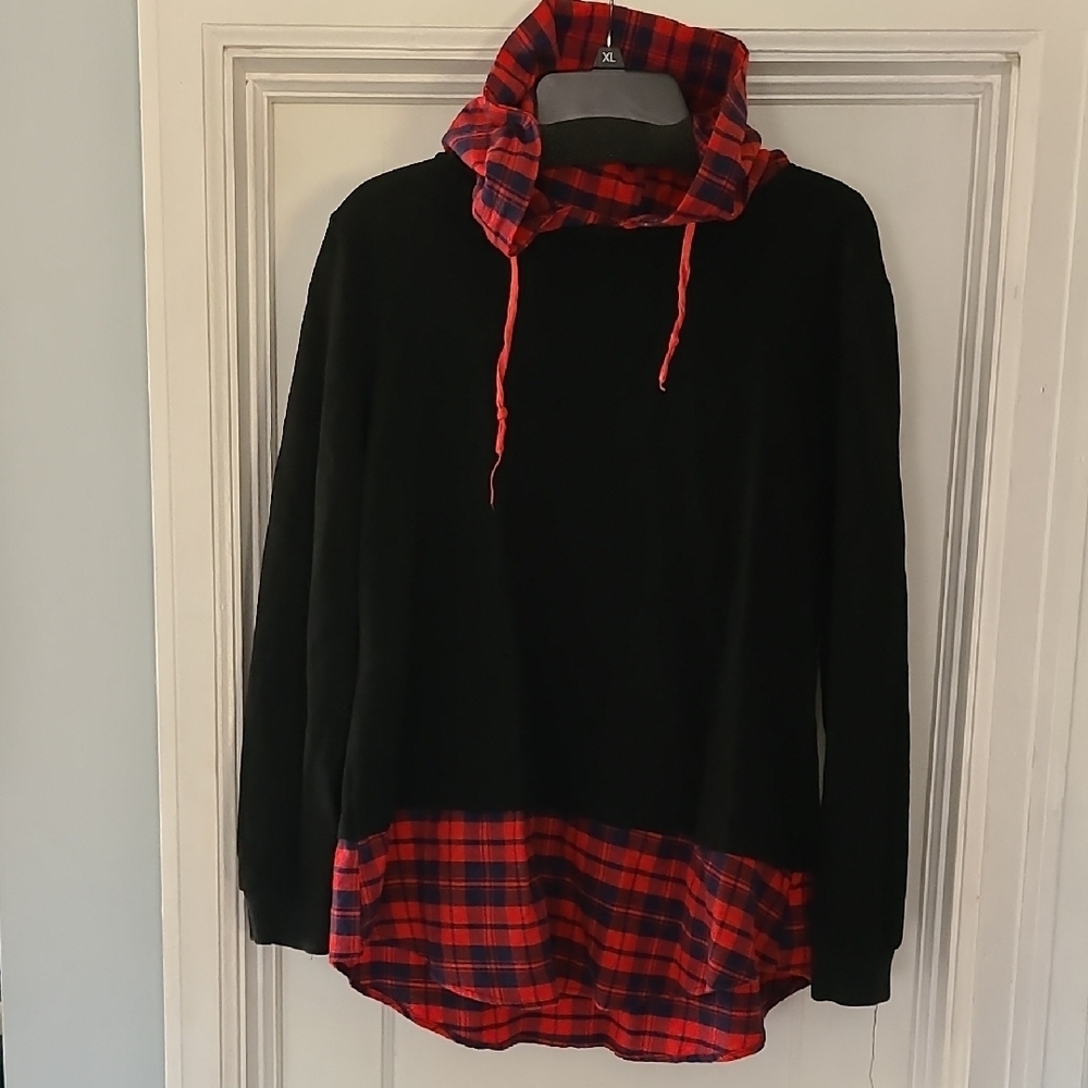 Rosegal Black Plaid Layered Sweatshirt
